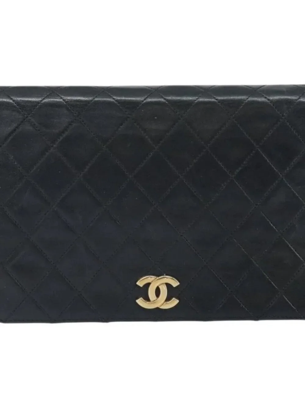 CHANEL Matelasse Chain Shoulder Bag Lamb Skin Black Gold CC